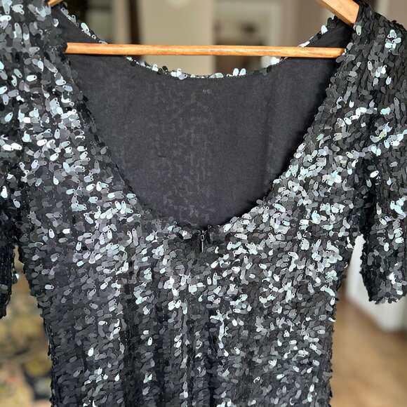 Ark & Co. Black Sequin Short Sleeve Mini Dress with Scoop Neck Back Size M - Picture 4 of 11
